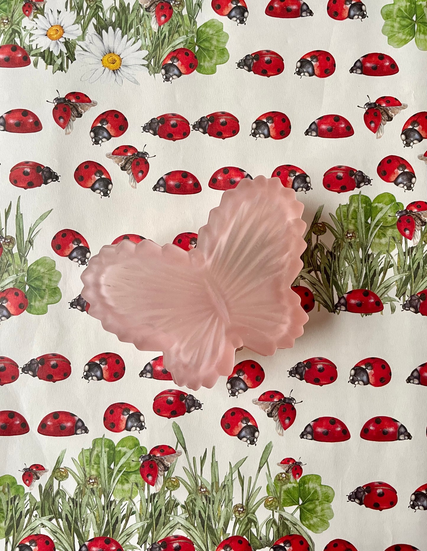 Frosted Pink Butterfly Lidded Pot