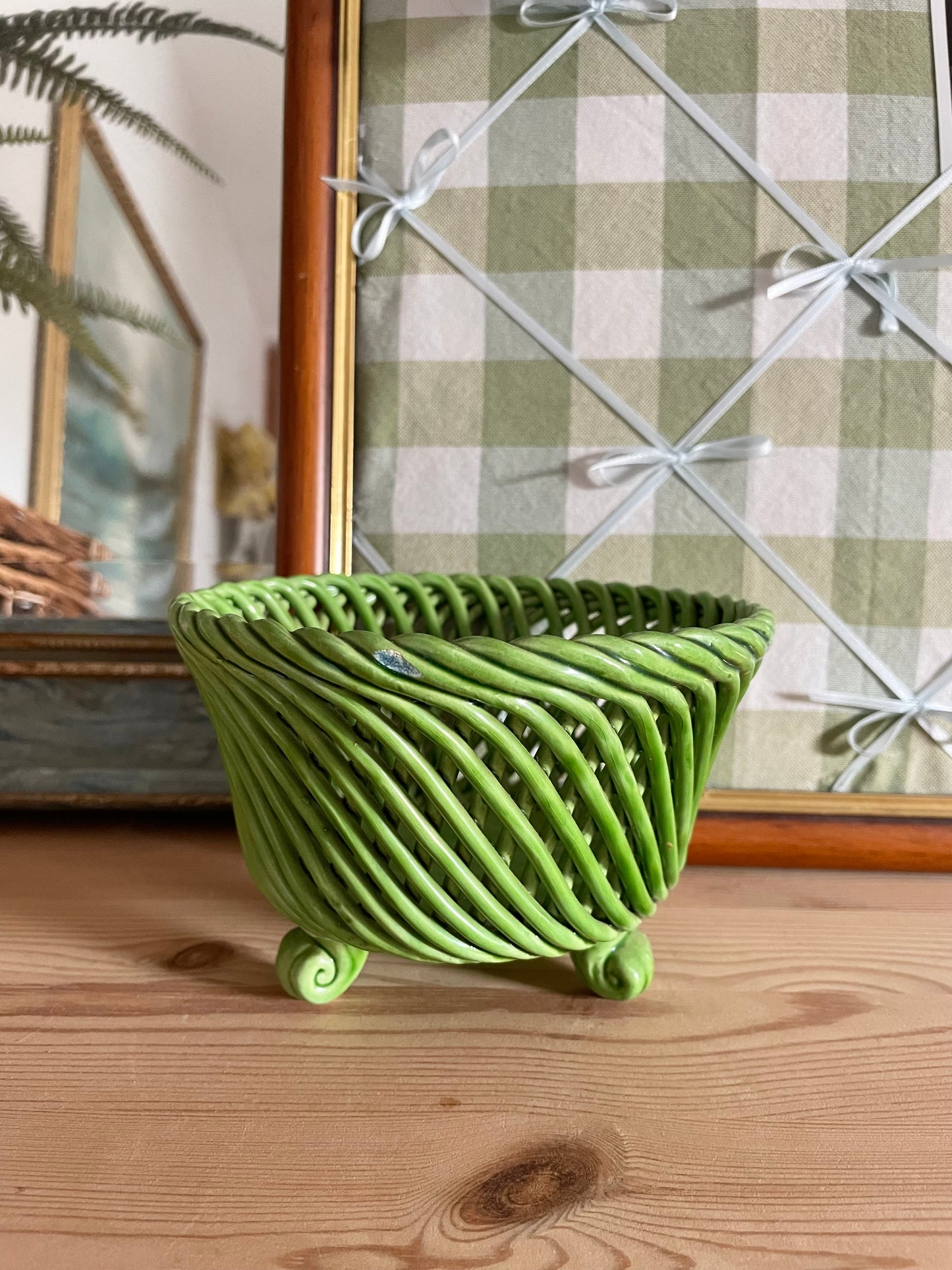 Green Footed Ceramic Basket