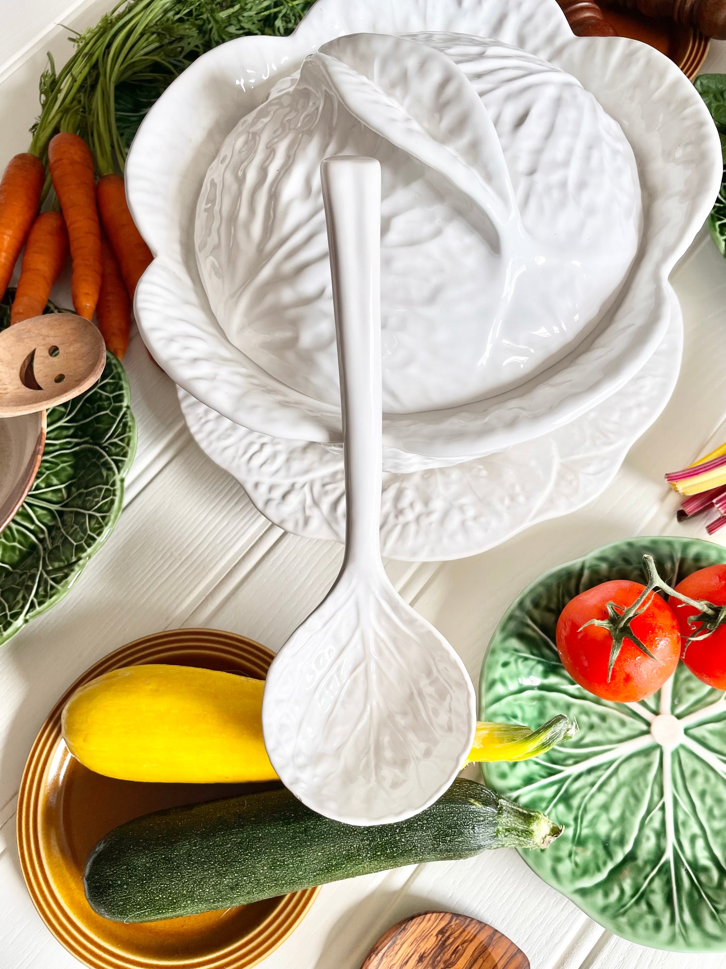 Cabbage Tureen with Ladle & Plate