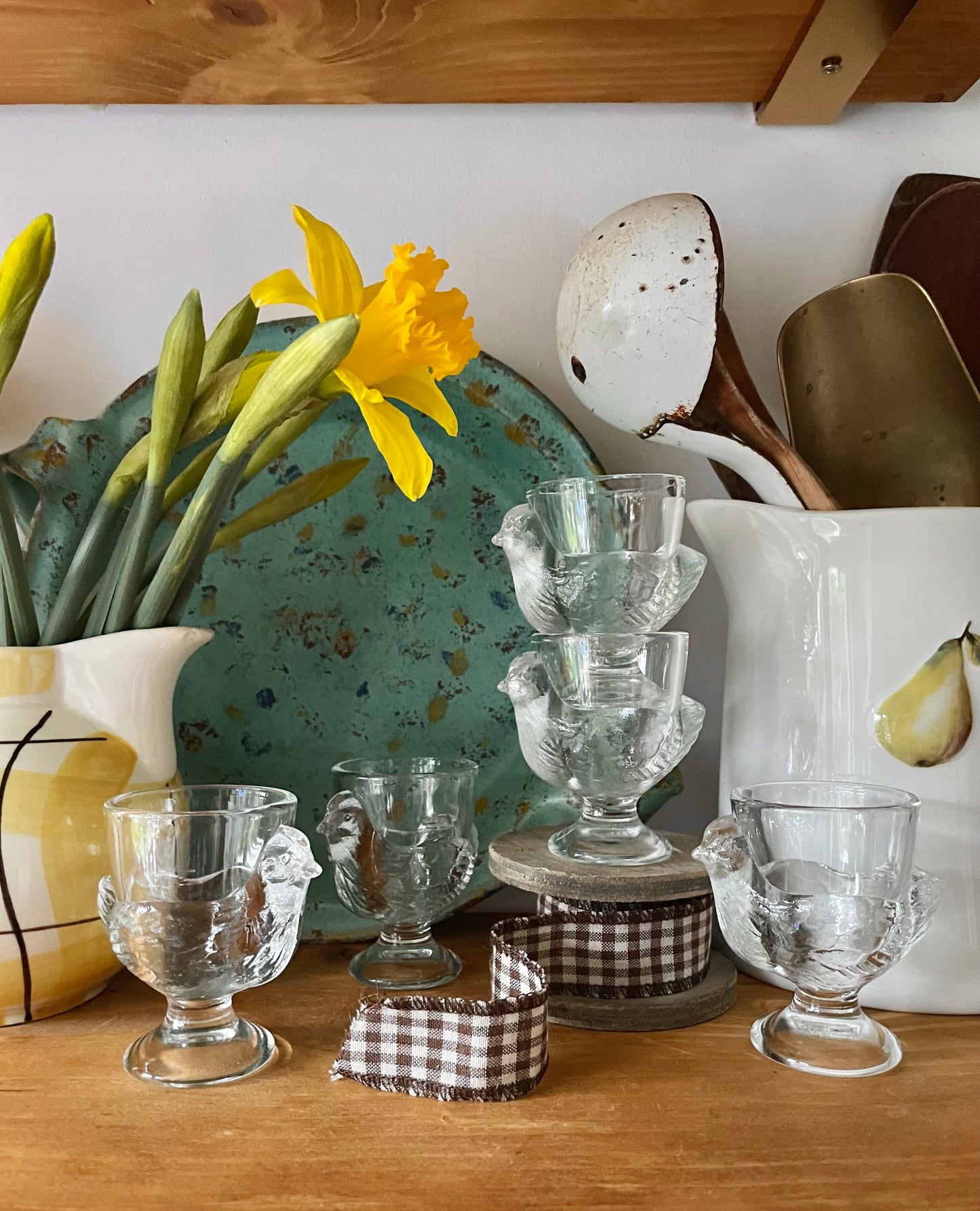 Set of 5 French Glass Chicken egg cups 🥚