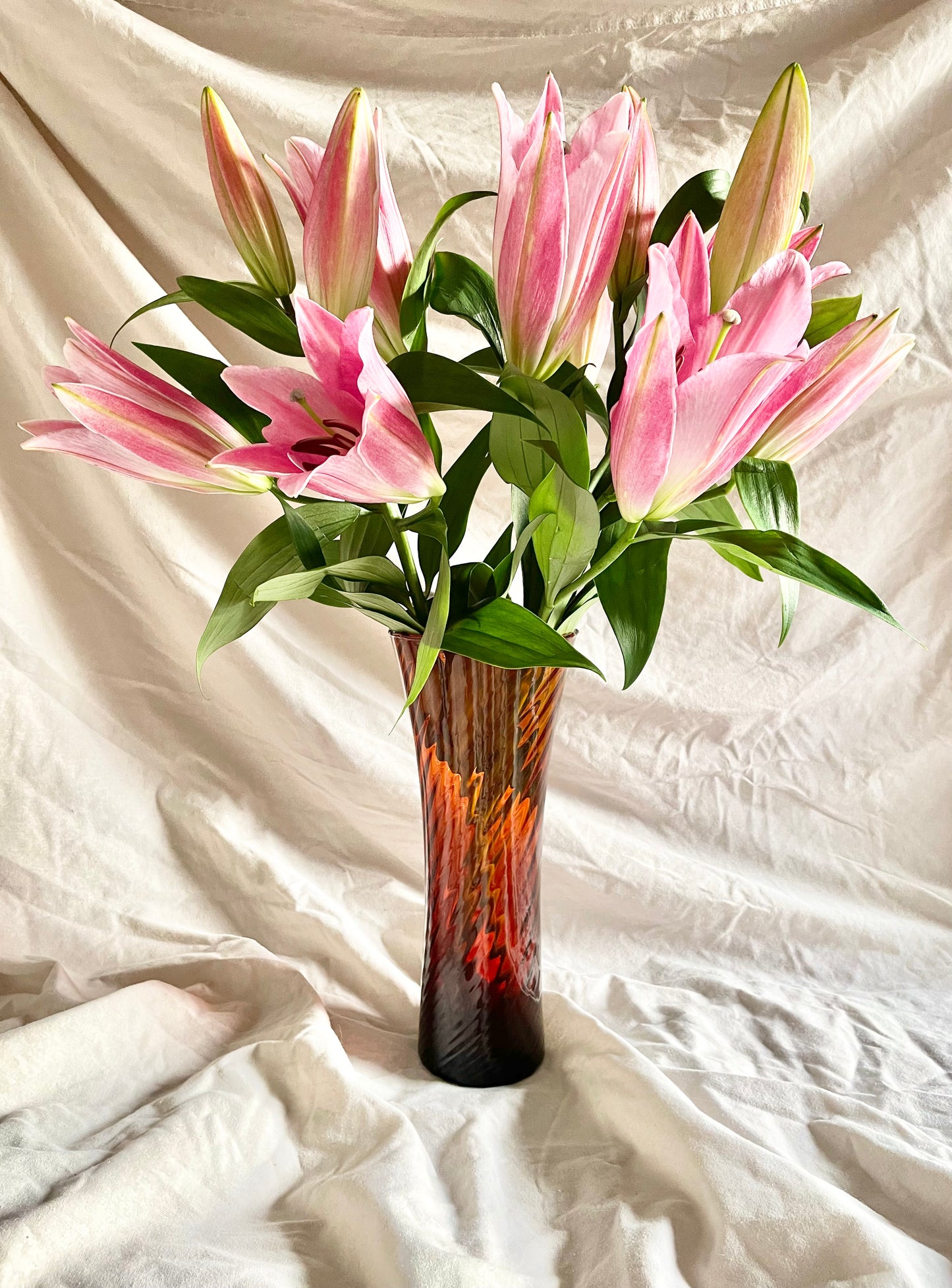 Swirled Amber glass vase