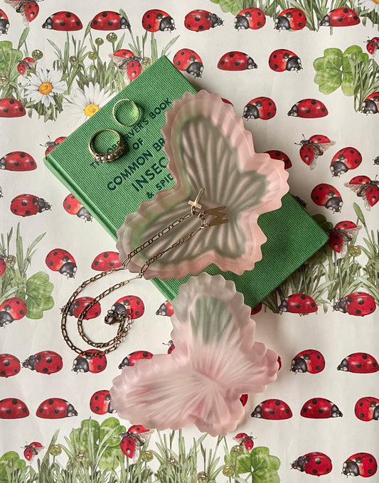 Frosted Pink Butterfly Lidded Pot