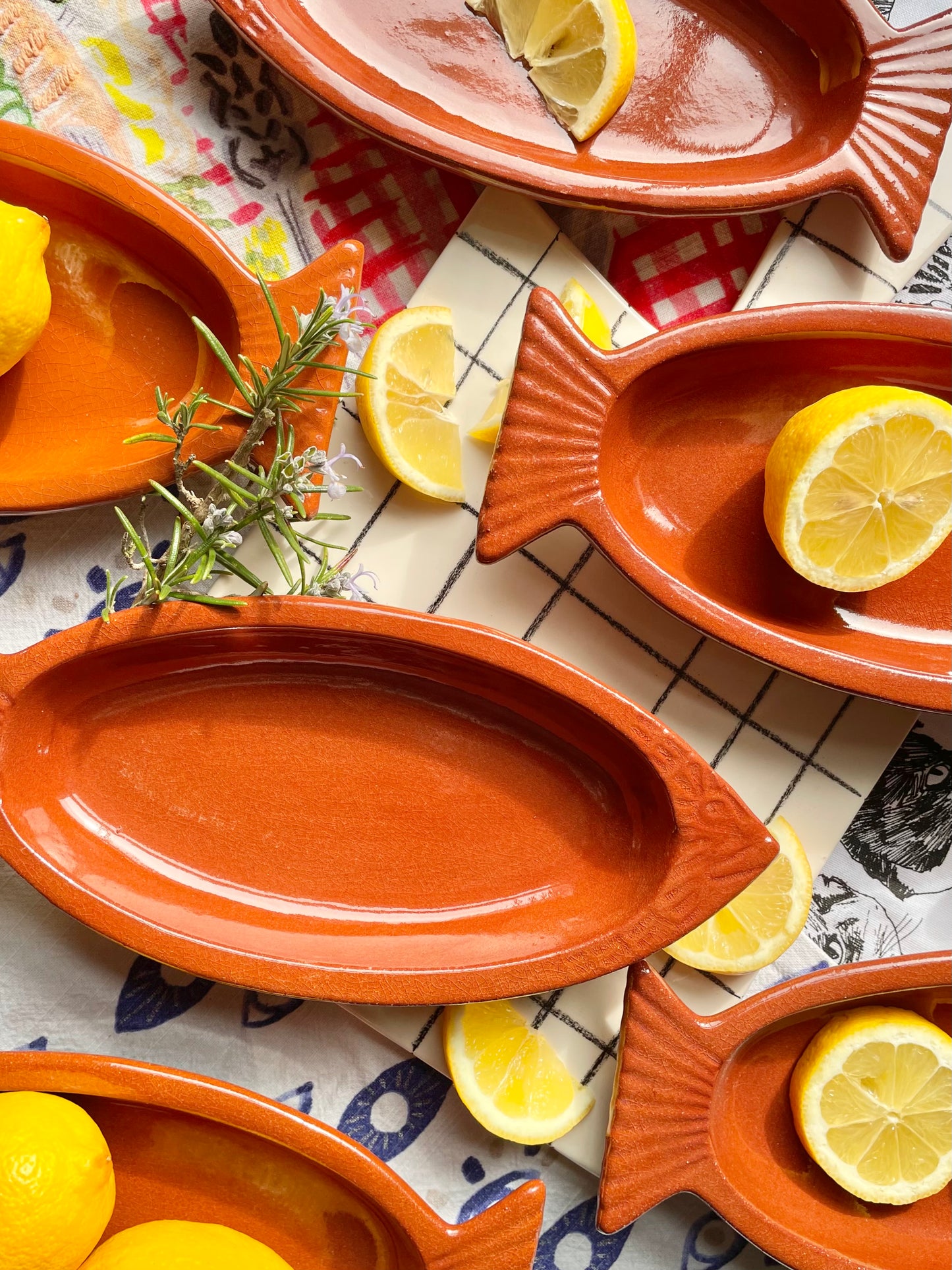 8-piece set of terracotta fish serving dishes