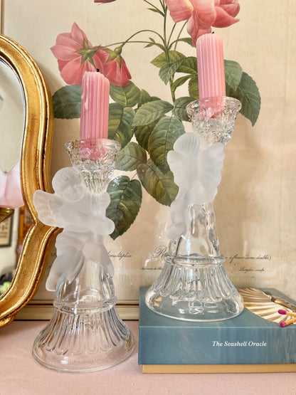 Frosted Cherub Glass Candle Holders