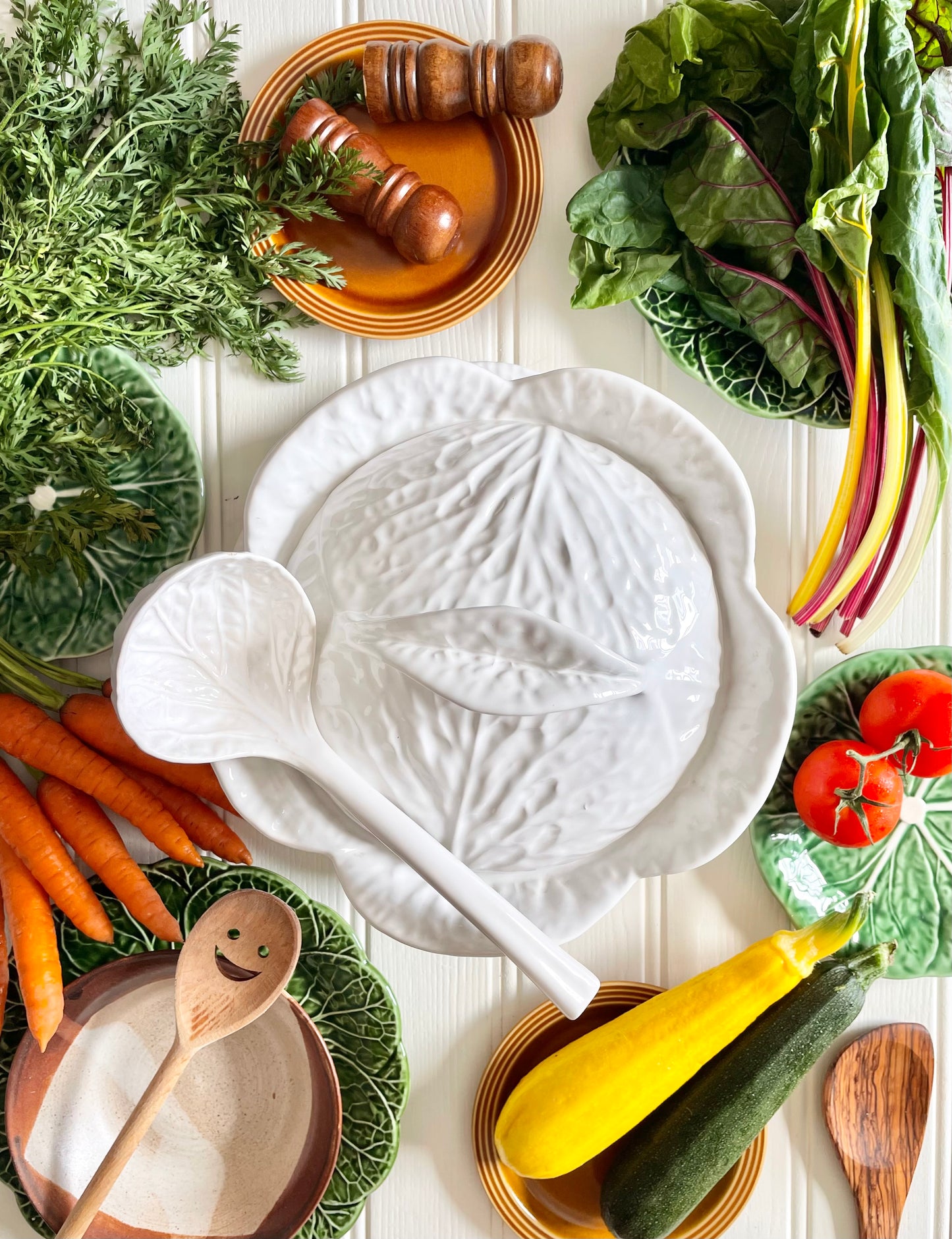 Cabbage Tureen with Ladle & Plate