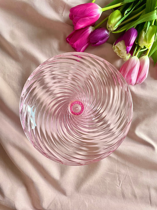 Hand blown Pink Swirled pedestal bowl
