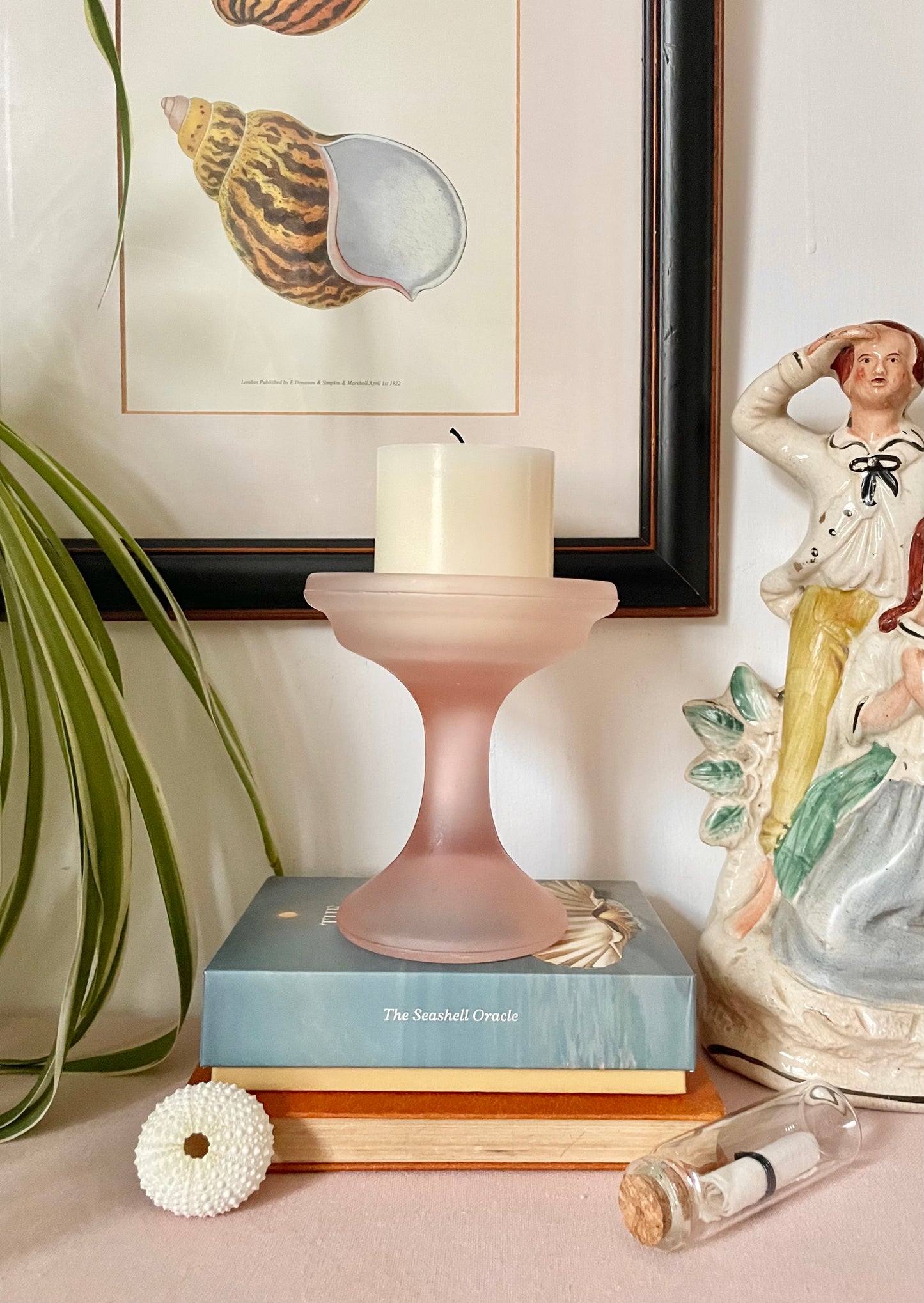Pink Frosted Pillar Candle Holder