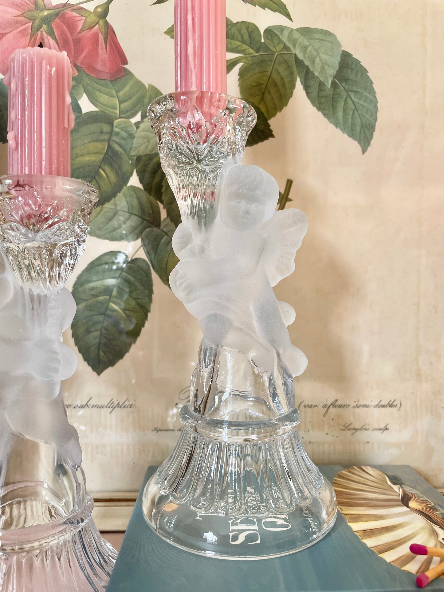 Frosted Cherub Glass Candle Holders