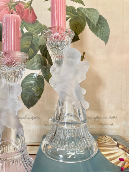 Frosted Cherub Glass Candle Holders