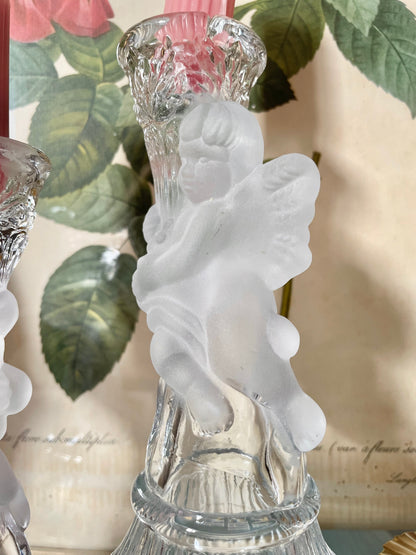 Frosted Cherub Glass Candle Holders