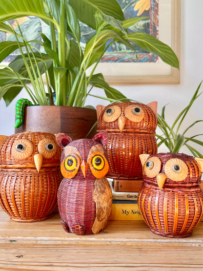 Kitsch 1970s Rattan Owl Basket