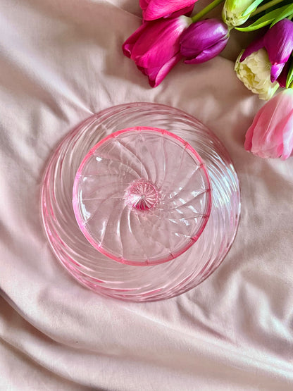 Hand blown Pink Swirled pedestal bowl