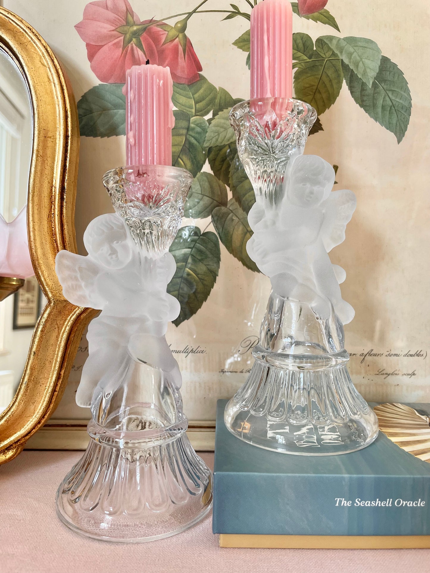 Frosted Cherub Glass Candle Holders