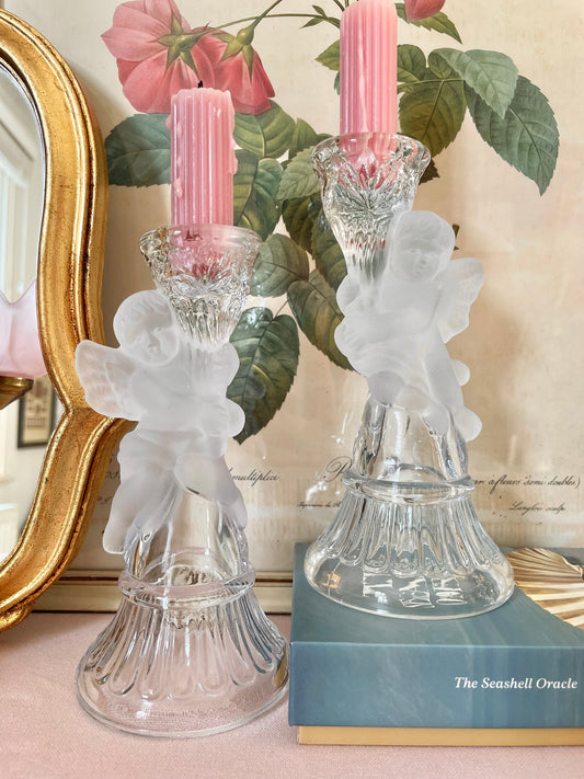 Frosted Cherub Glass Candle Holders