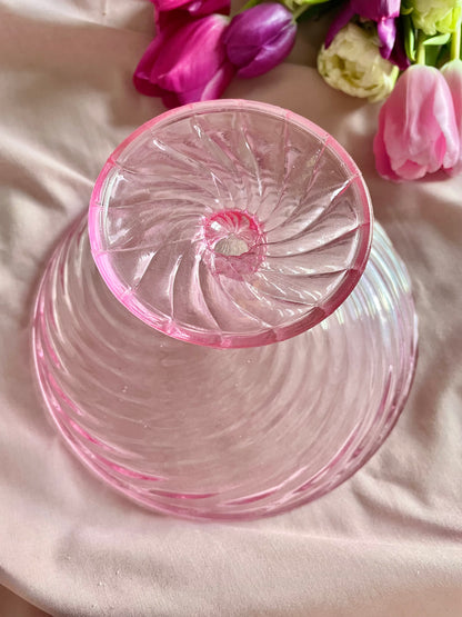 Hand blown Pink Swirled pedestal bowl