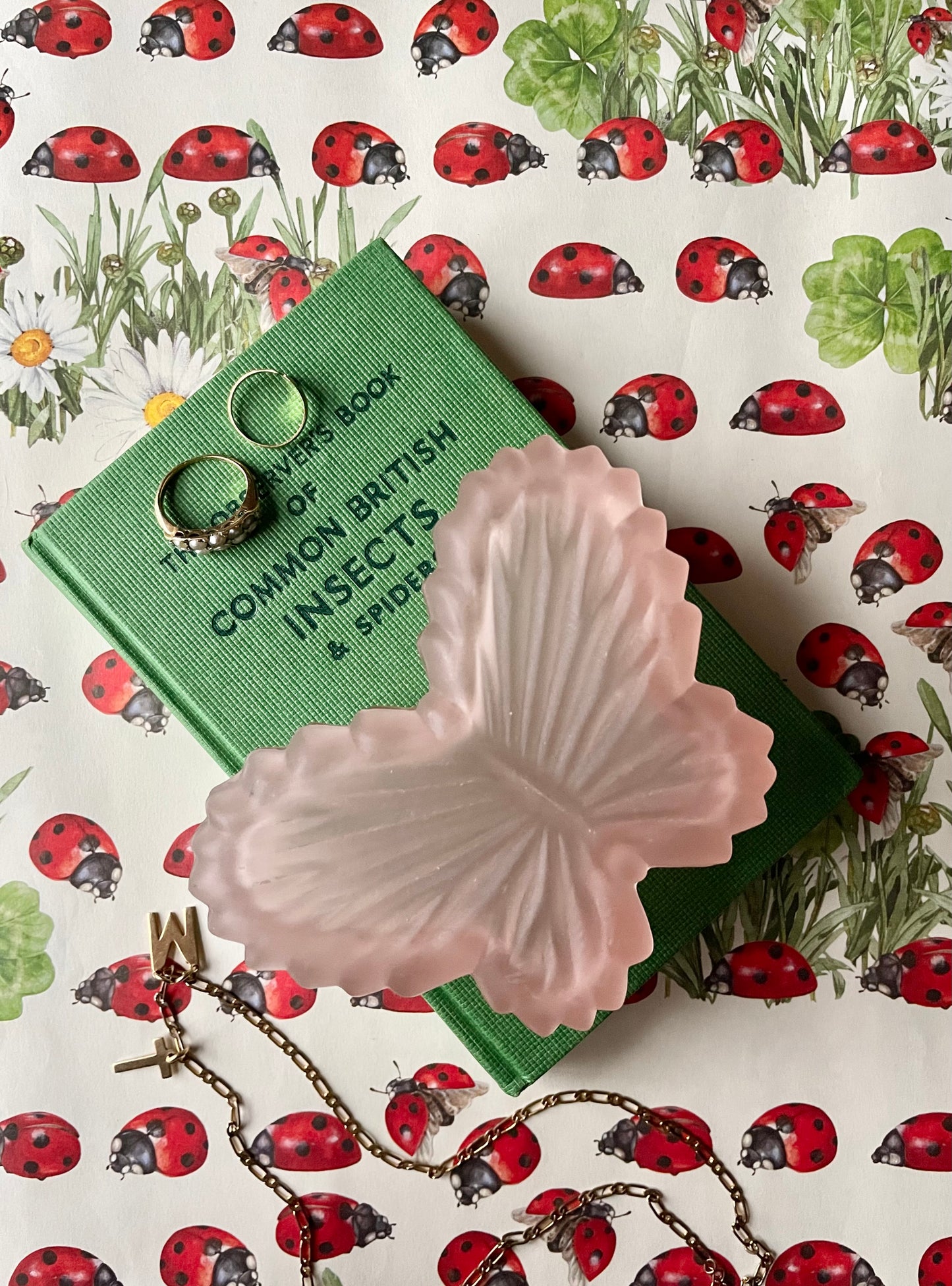 Frosted Pink Butterfly Lidded Pot