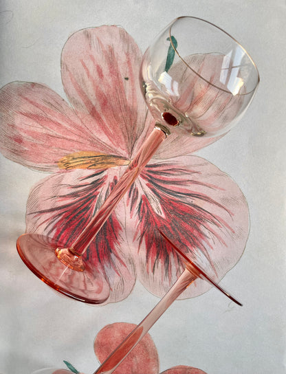 Pink Stemmed Glasses with Gilded Rim (Pair)