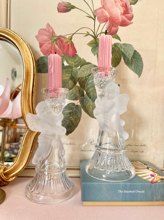Frosted Cherub Glass Candle Holders