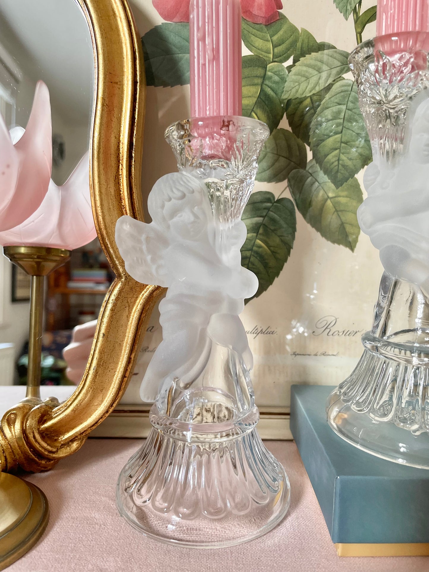 Frosted Cherub Glass Candle Holders
