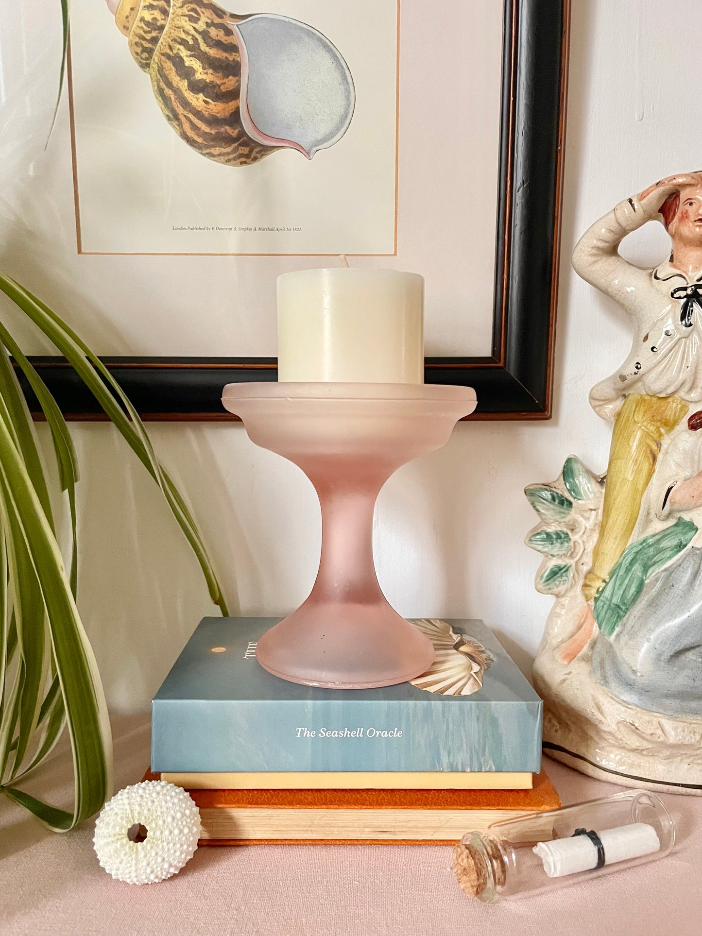 Pink Frosted Pillar Candle Holder