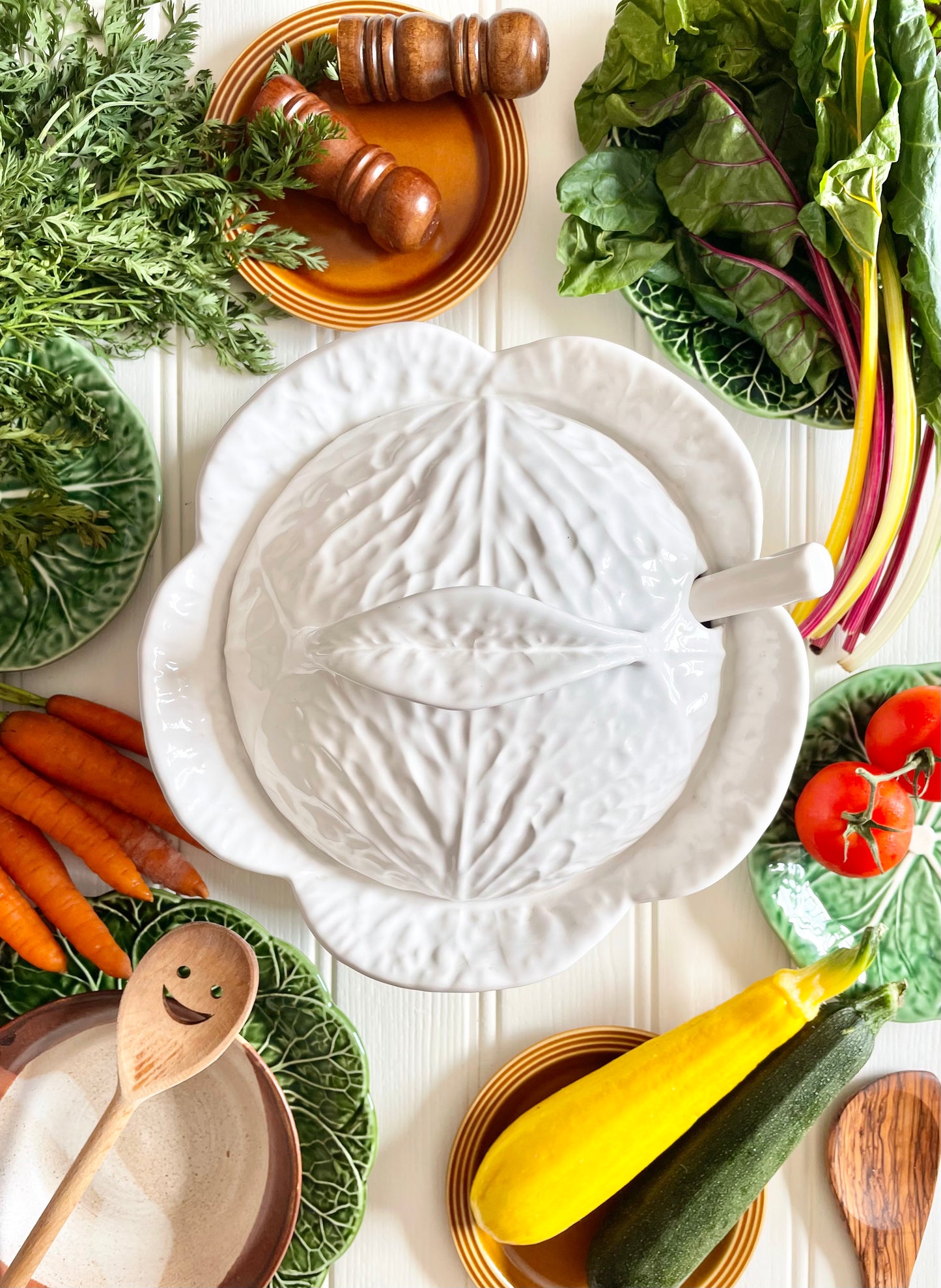 Cabbage Tureen with Ladle & Plate