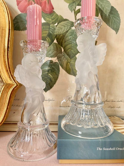 Frosted Cherub Glass Candle Holders
