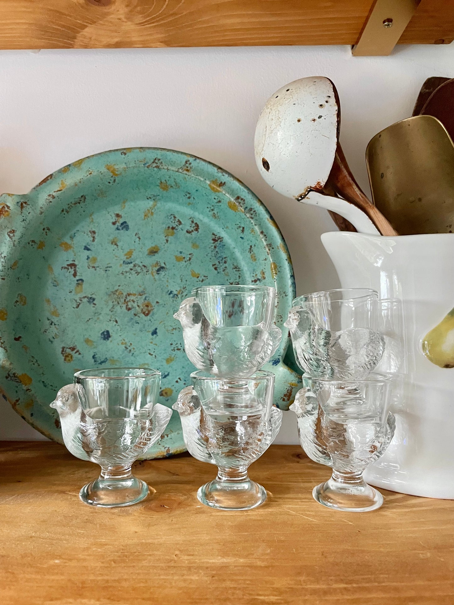 Set of 5 French Glass Chicken egg cups 🥚