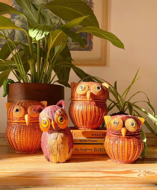 Kitsch 1970s Rattan Owl Basket