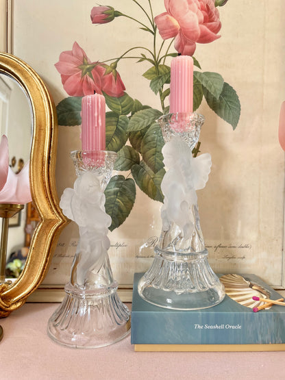 Frosted Cherub Glass Candle Holders