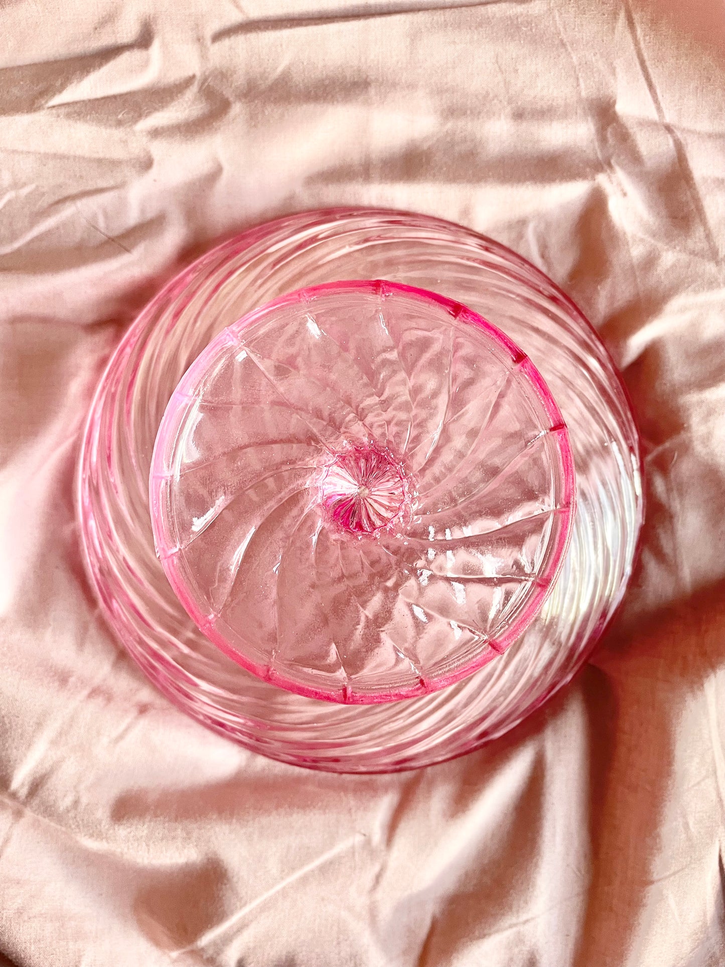 Hand blown Pink Swirled pedestal bowl