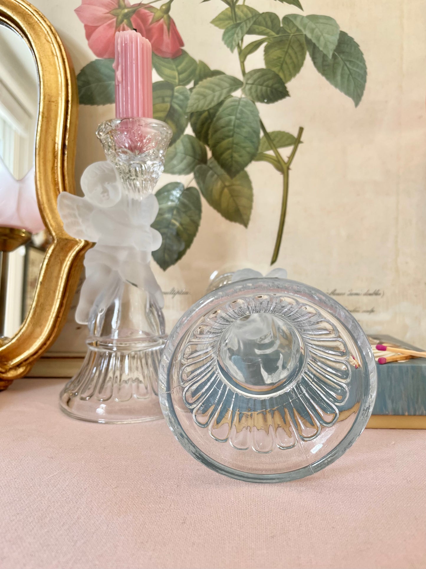 Frosted Cherub Glass Candle Holders