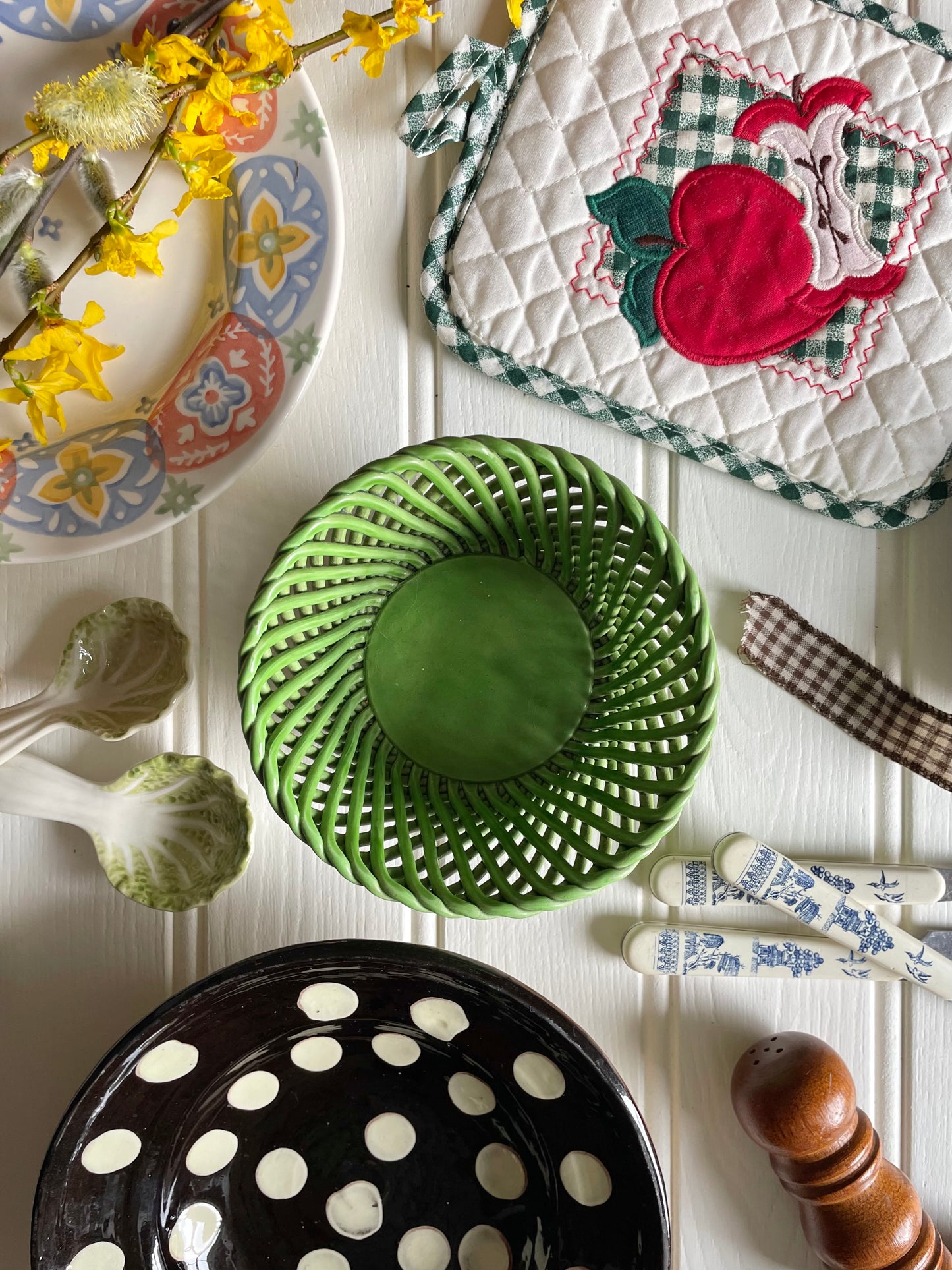 Green Footed Ceramic Basket