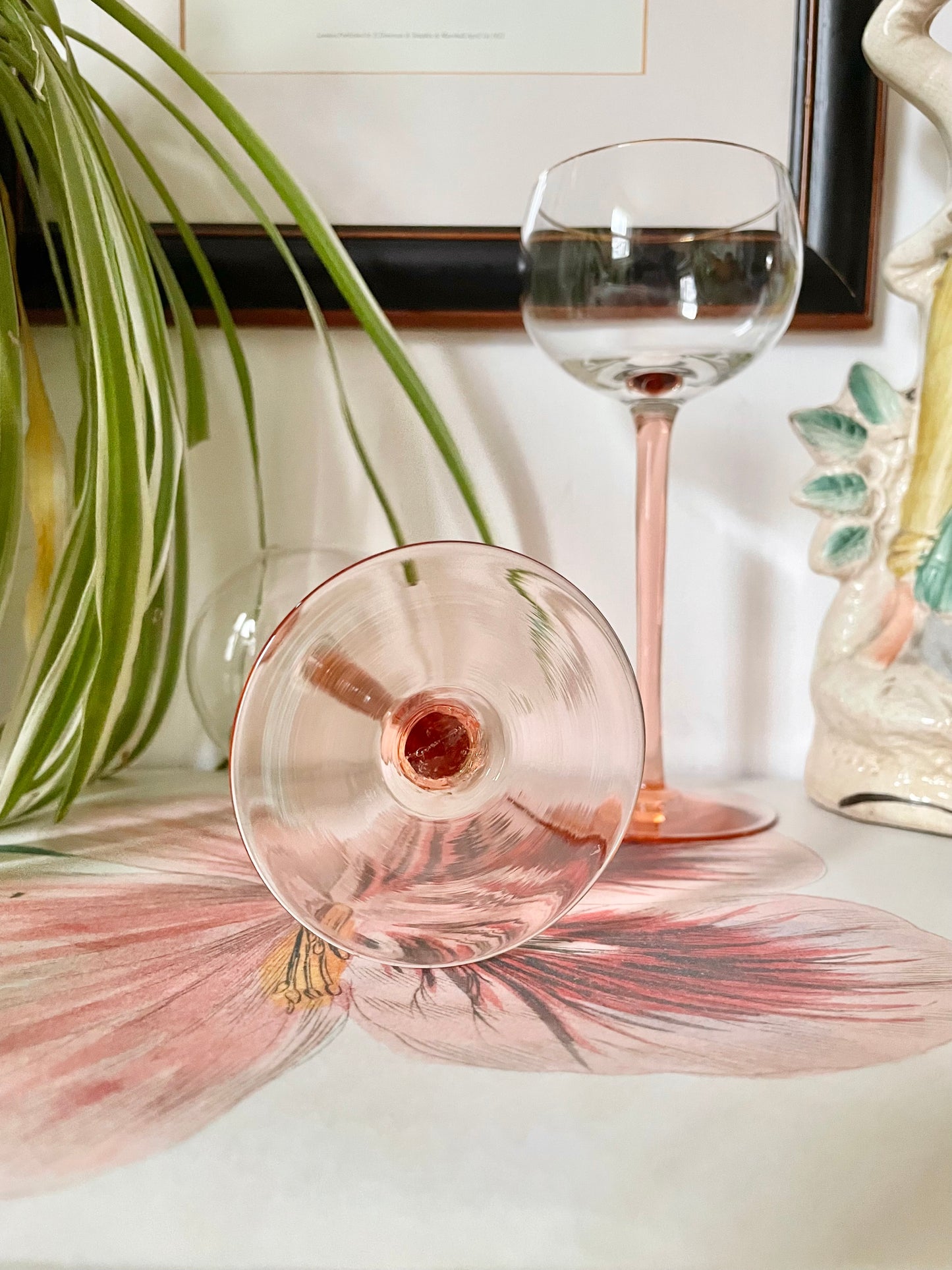 Pink Stemmed Glasses with Gilded Rim (Pair)