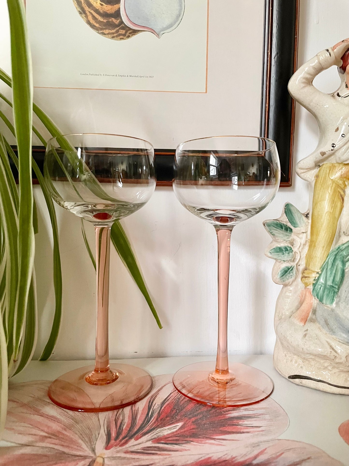 Pink Stemmed Glasses with Gilded Rim (Pair)