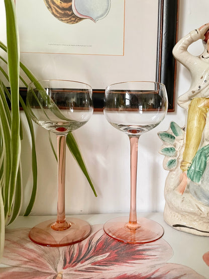 Pink Stemmed Glasses with Gilded Rim (Pair)