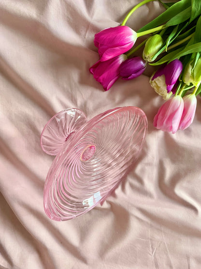 Hand blown Pink Swirled pedestal bowl