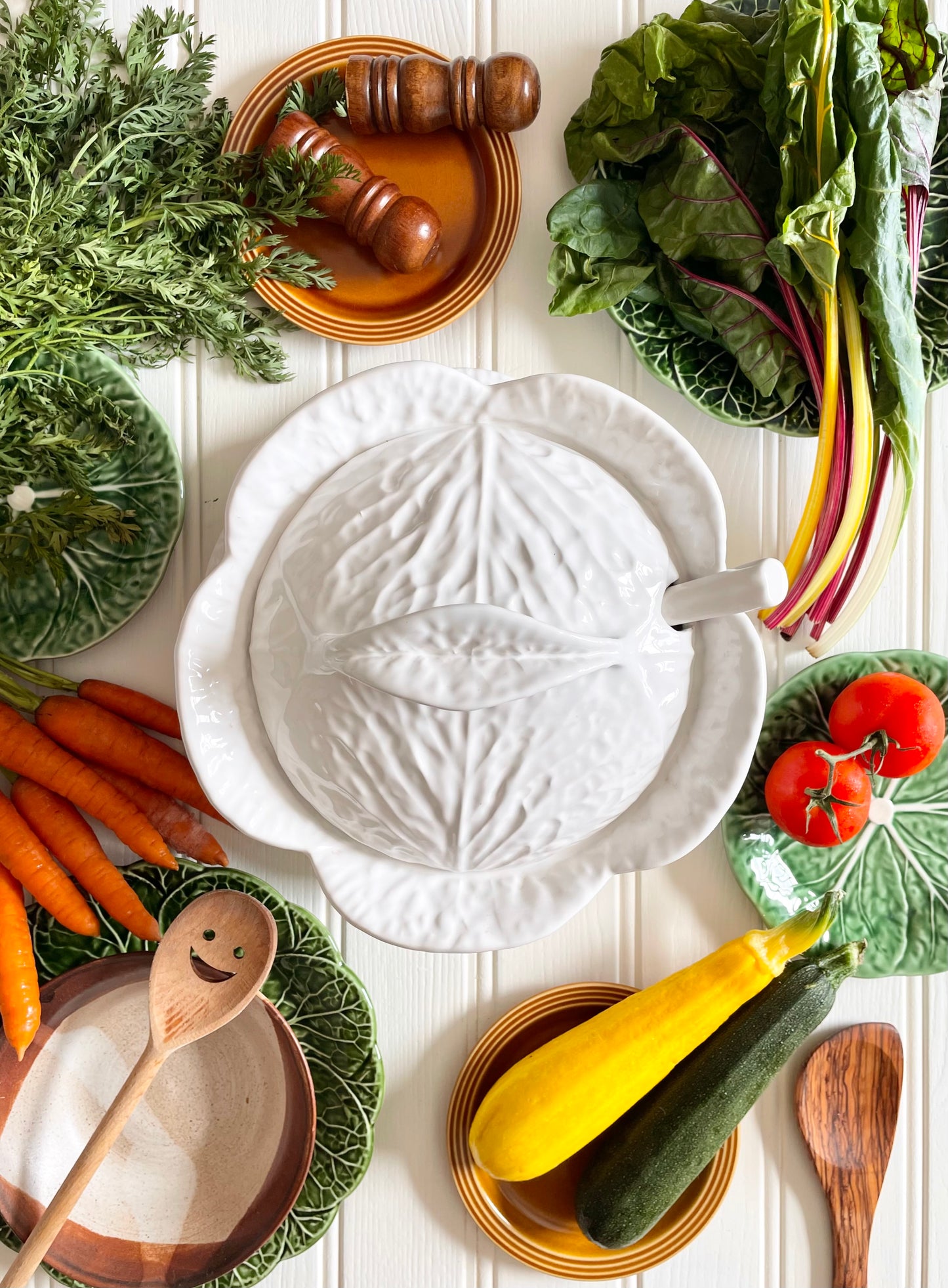 Cabbage Tureen with Ladle & Plate