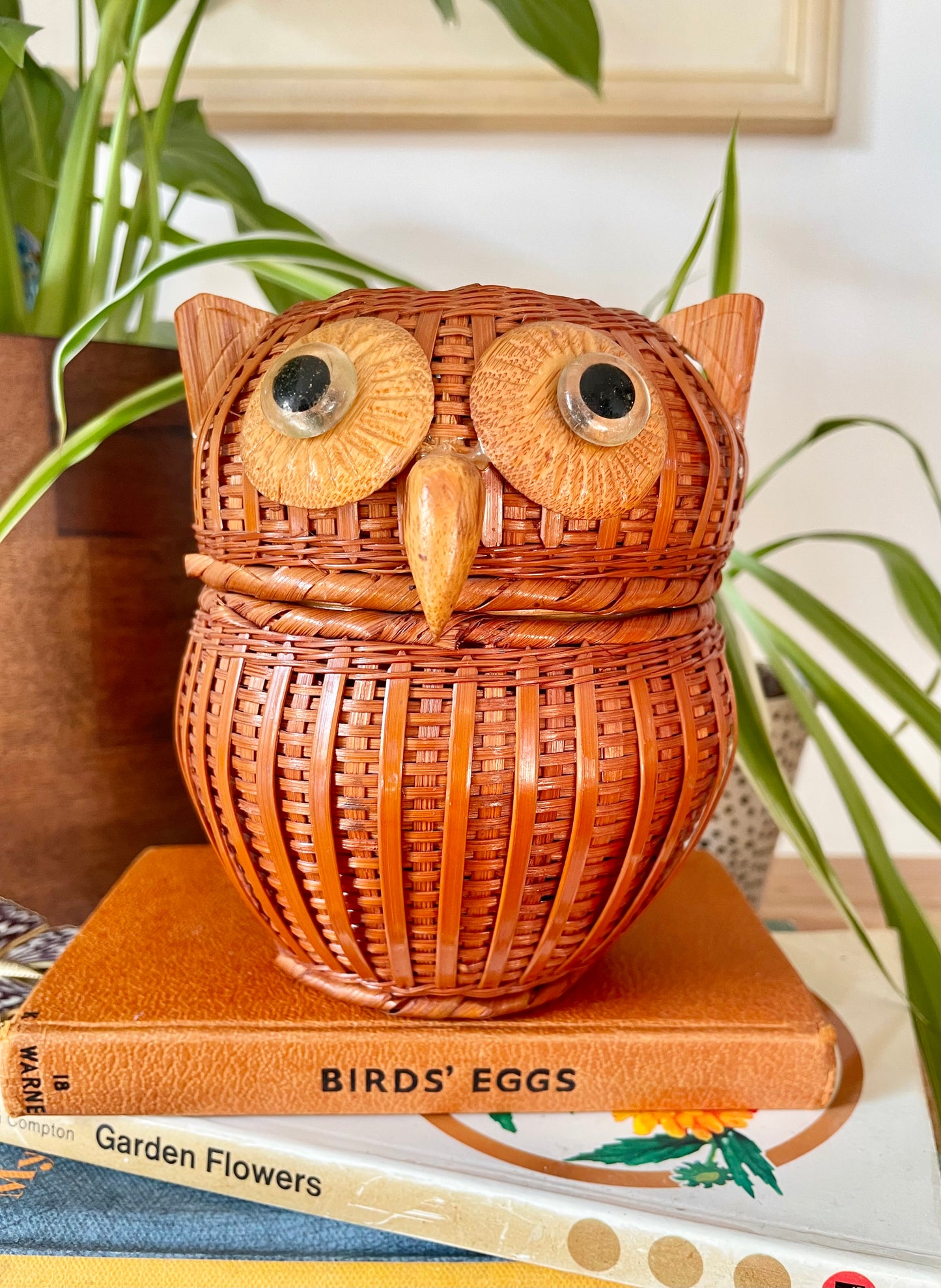 Kitsch 1970s Rattan Owl Basket