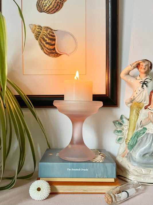 Pink Frosted Pillar Candle Holder