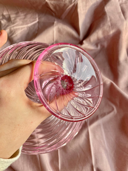 Hand blown Pink Swirled pedestal bowl