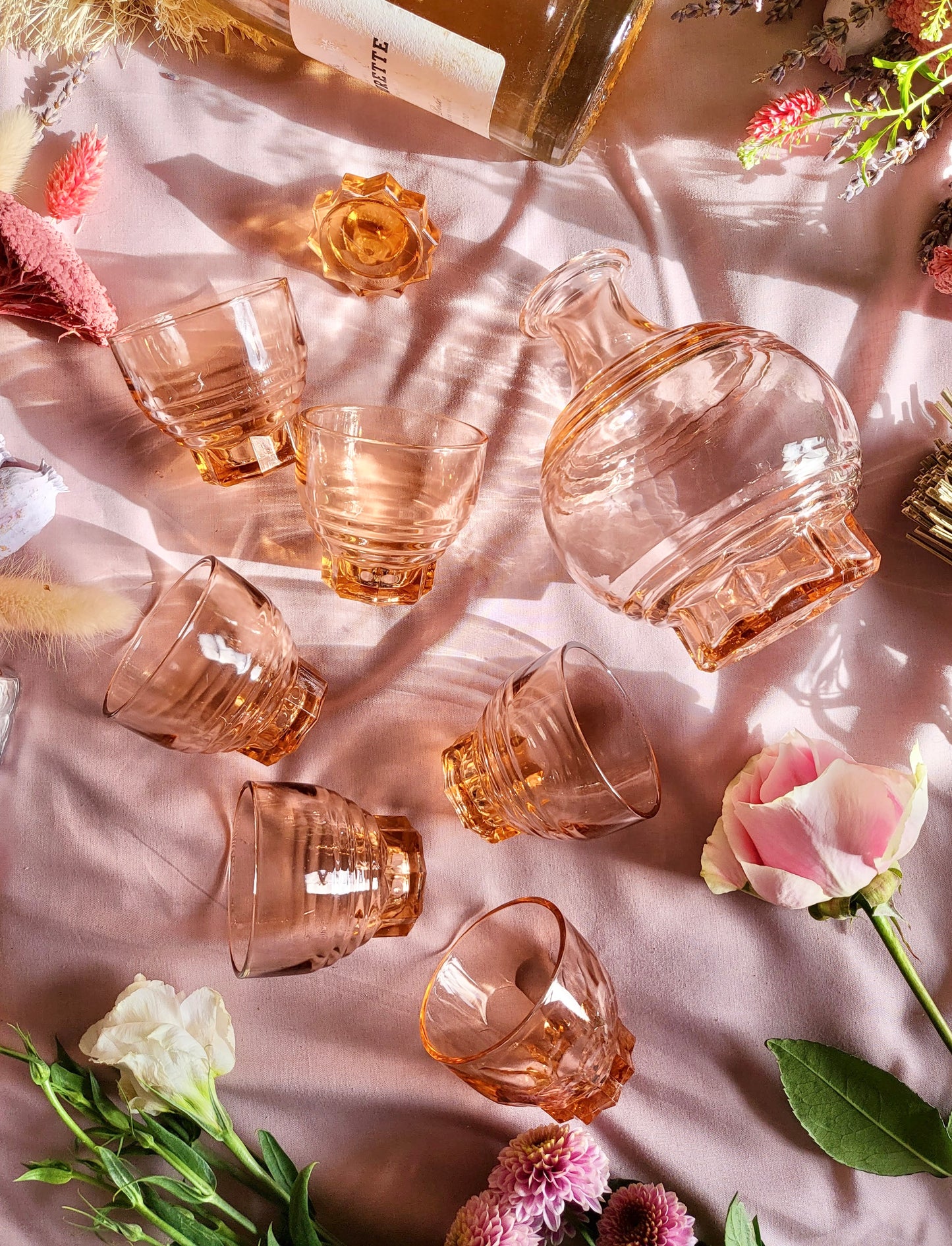 French Art Deco Decanter with Matching Set of 6 Liqueur Glasses 🎀