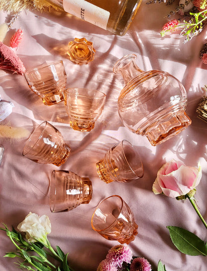 French Art Deco Decanter with Matching Set of 6 Liqueur Glasses 🎀