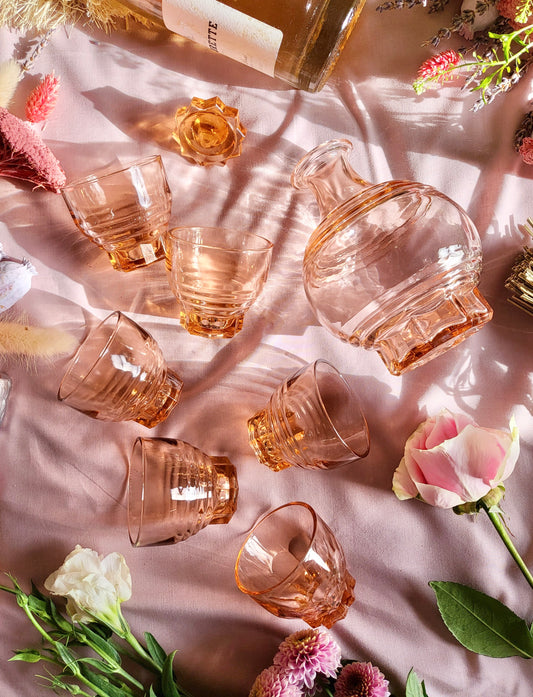 French Art Deco Decanter with Matching Set of 6 Liqueur Glasses 🎀