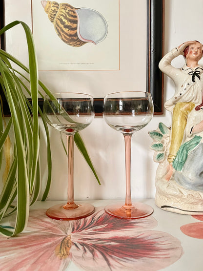 Pink Stemmed Glasses with Gilded Rim (Pair)