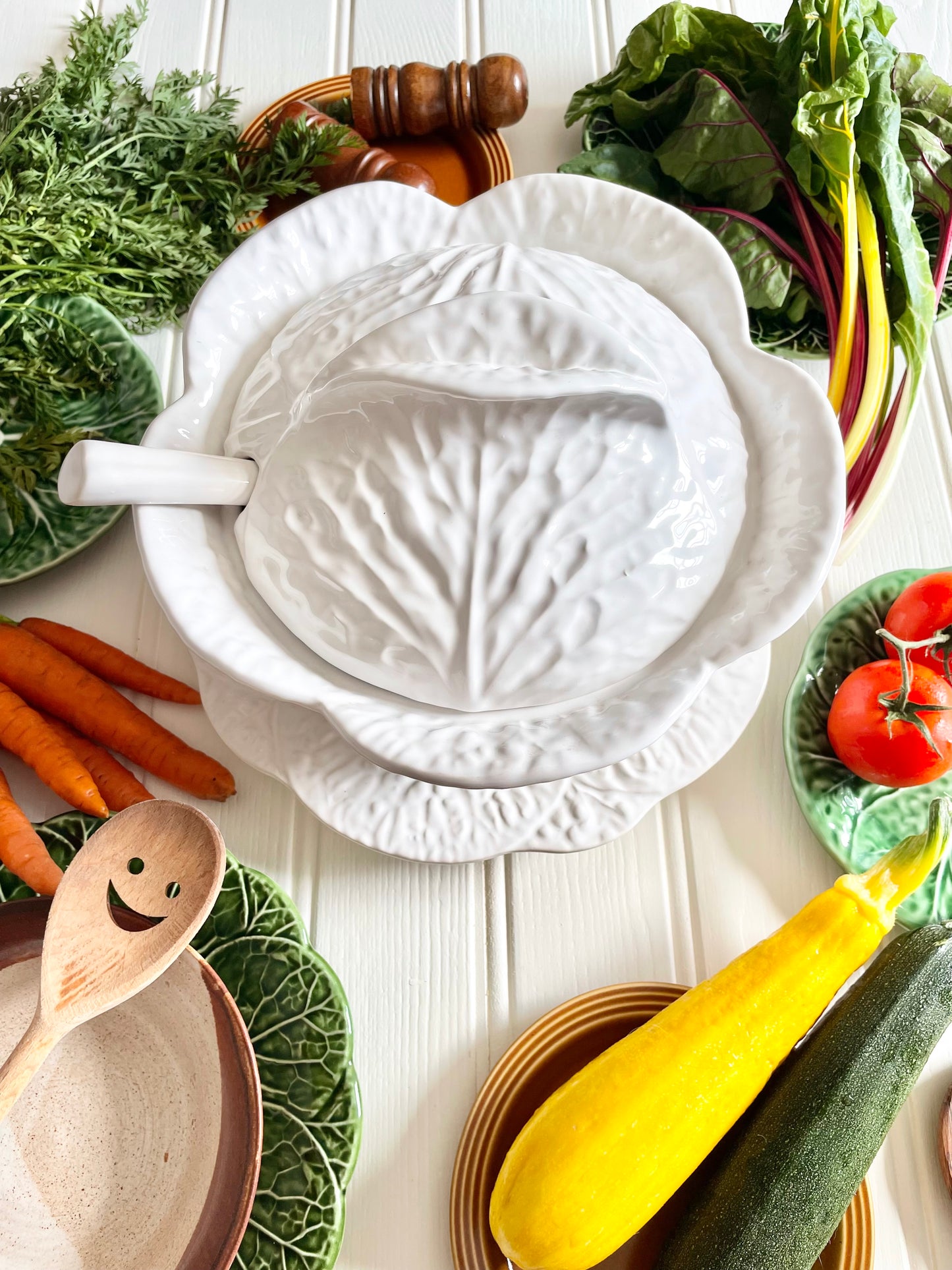 Cabbage Tureen with Ladle & Plate