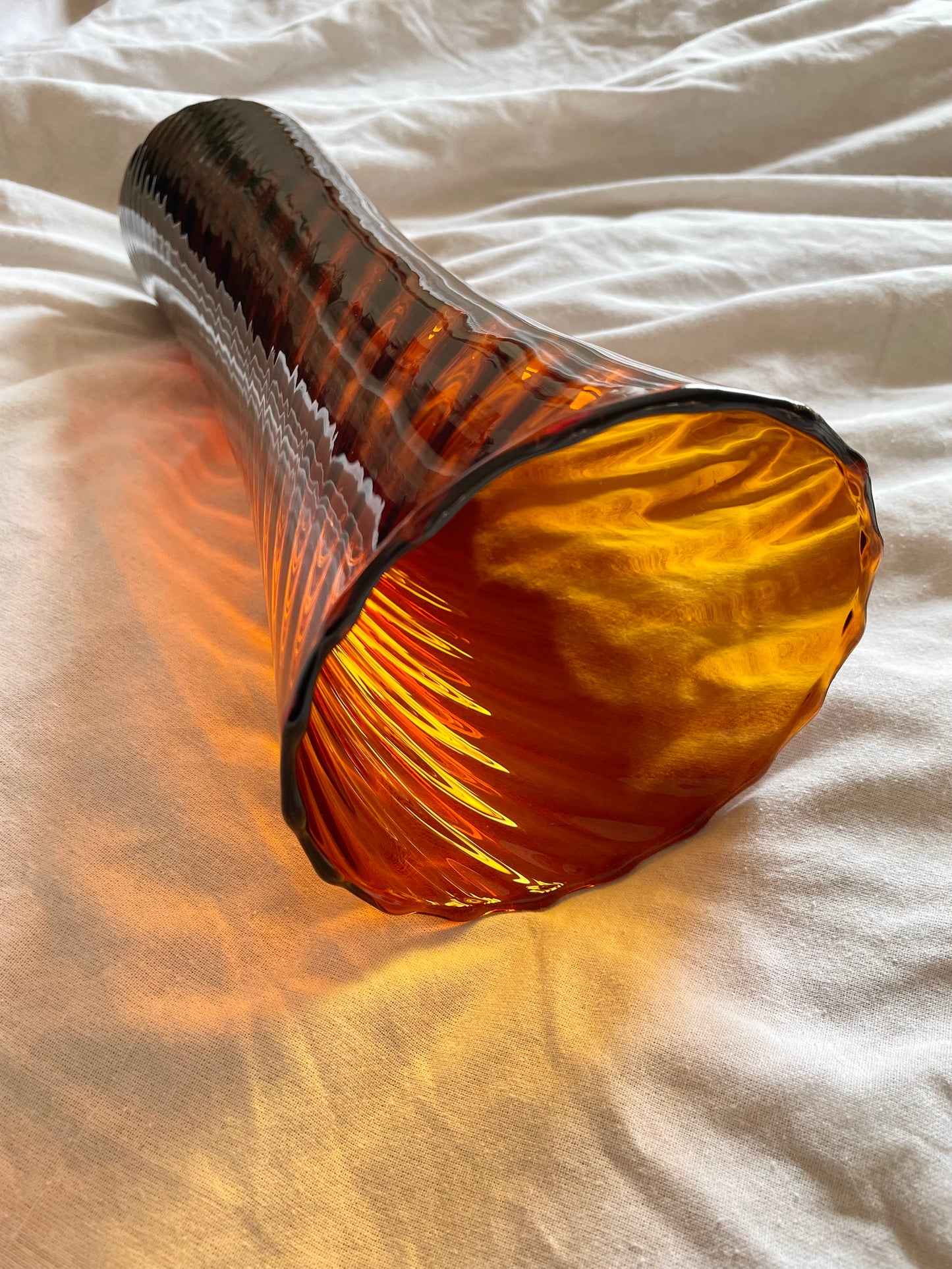 Swirled Amber glass vase